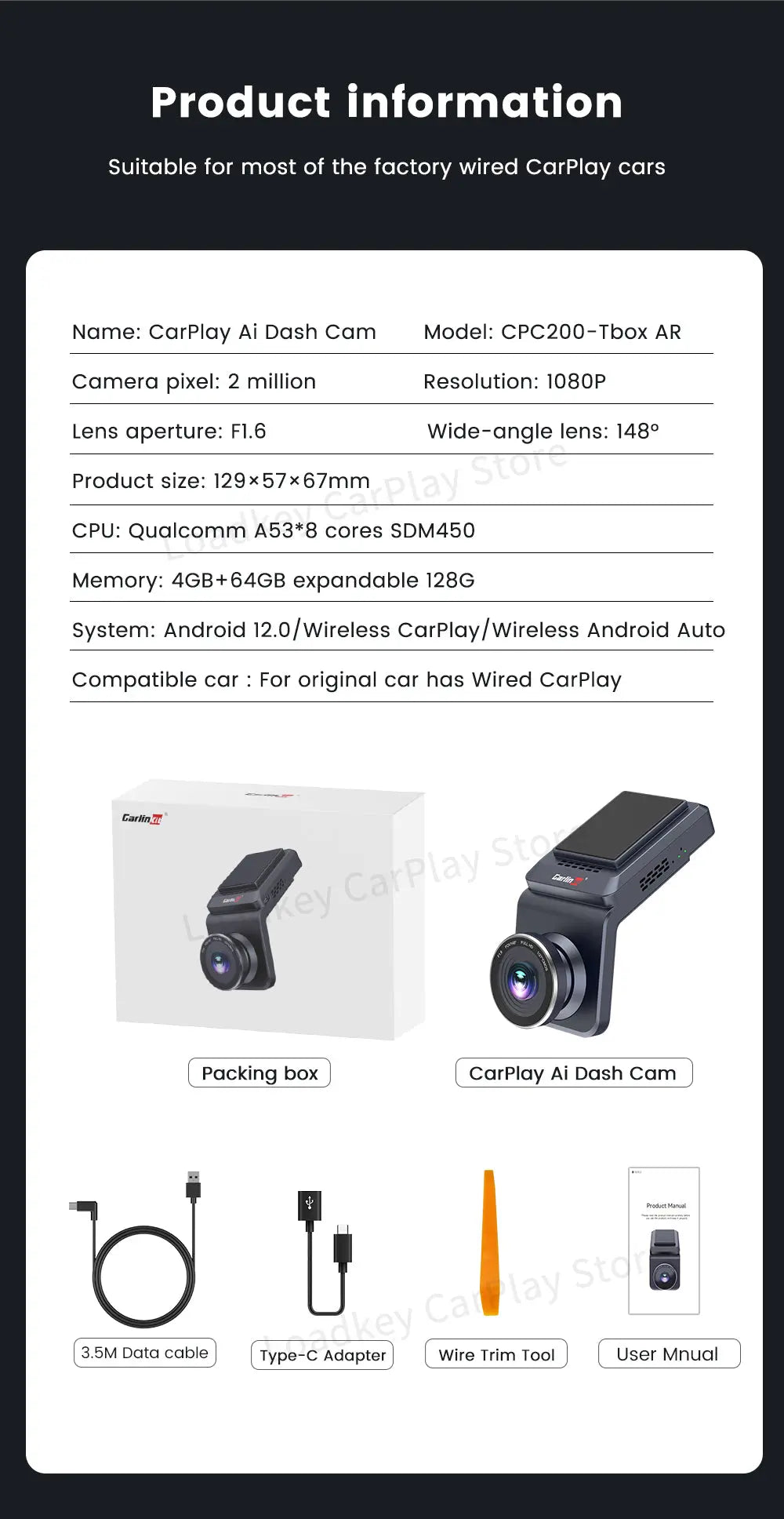Carlinkit Dash Cam with Android 13 | 1080P Smart Box