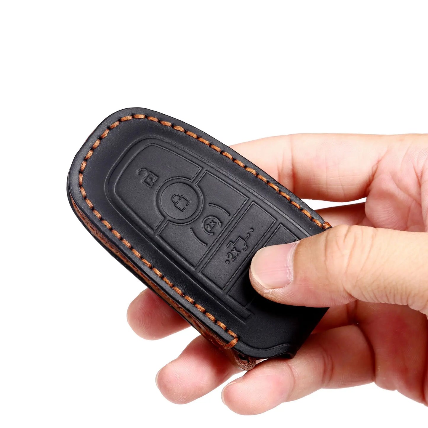 Leather Key Case, 4 Button Start + Roller Shutter Ford Key Cover