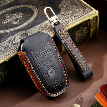 Leather Key Case, 4 Button Start + Roller Shutter Ford Key Cover